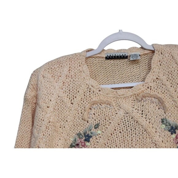 NWT Vintage 90s Chunky Knit Sweater Large Floral Embroidered Grandma Cottagecore - Picture 5 of 11
